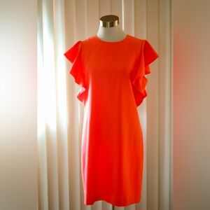 Laundry: flutter sleeve crepe shit dress in hot coral